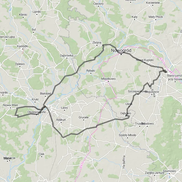 Miniatura mapy "Trasa przez Kleczkowo i Ostrołęka" - trasy rowerowej w Podlaskie, Poland. Wygenerowane przez planer tras rowerowych Tarmacs.app