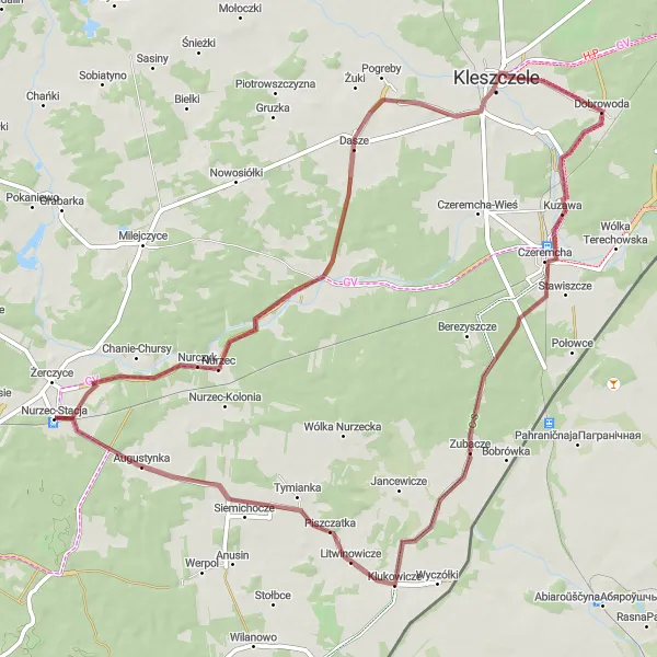 Map miniature of "Nurzec-Stacja Gravel Cycling Route" cycling inspiration in Podlaskie, Poland. Generated by Tarmacs.app cycling route planner