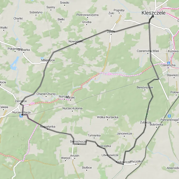 Miniatura mapy "Trasa Milejczyce - Kleszczele - Zubacze" - trasy rowerowej w Podlaskie, Poland. Wygenerowane przez planer tras rowerowych Tarmacs.app
