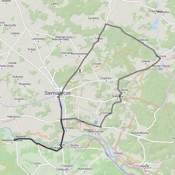 Map miniature of "Scenic Road Cycling Adventure to Mężenin" cycling inspiration in Podlaskie, Poland. Generated by Tarmacs.app cycling route planner