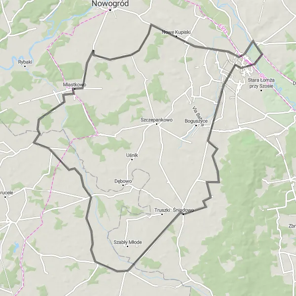 Map miniature of "The Łomża Loop" cycling inspiration in Podlaskie, Poland. Generated by Tarmacs.app cycling route planner
