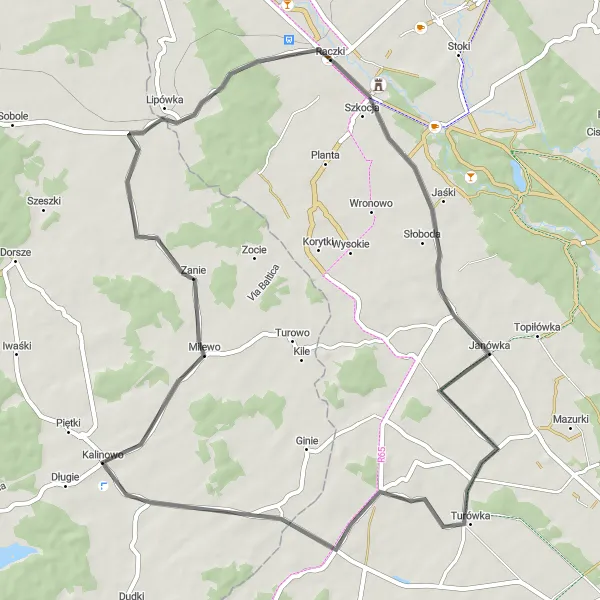 Map miniature of "Janówka Circuit" cycling inspiration in Podlaskie, Poland. Generated by Tarmacs.app cycling route planner