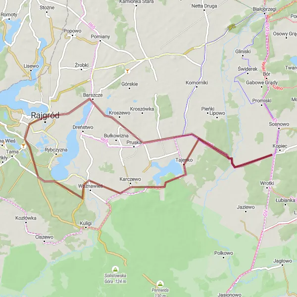 Map miniature of "Exploring Woźnawieś and Góra zamkowa" cycling inspiration in Podlaskie, Poland. Generated by Tarmacs.app cycling route planner