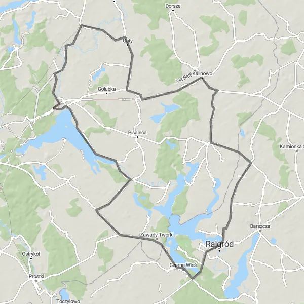 Map miniature of "Rajgród - Góra zamkowa - Selmęt Wielki - Grądzkie Ełckie - Rajgród" cycling inspiration in Podlaskie, Poland. Generated by Tarmacs.app cycling route planner