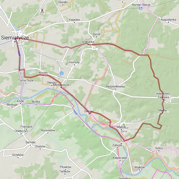 Miniatura mapy "Trasa gravelowa z Siemiatycz" - trasy rowerowej w Podlaskie, Poland. Wygenerowane przez planer tras rowerowych Tarmacs.app