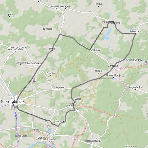Miniatura mapy "Trasa rowerowa wokół Siemiatycz" - trasy rowerowej w Podlaskie, Poland. Wygenerowane przez planer tras rowerowych Tarmacs.app