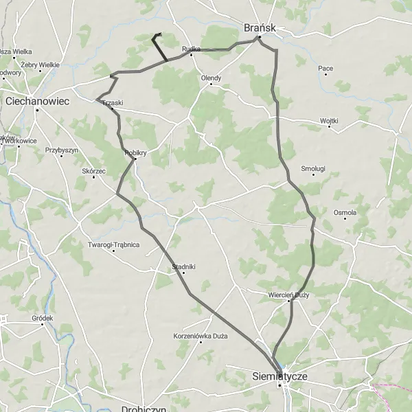 Miniatura mapy "Trasa z Siemiatycz do Dołubowo i Leszczka" - trasy rowerowej w Podlaskie, Poland. Wygenerowane przez planer tras rowerowych Tarmacs.app