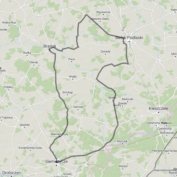 Miniatura mapy "Przejażdżka rowerem w okolicach Siemiatycz" - trasy rowerowej w Podlaskie, Poland. Wygenerowane przez planer tras rowerowych Tarmacs.app