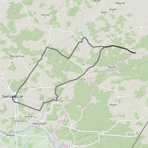 Miniatura mapy "Szlak z Pokaniewo do Żerczyc i Boratyniec Ruski" - trasy rowerowej w Podlaskie, Poland. Wygenerowane przez planer tras rowerowych Tarmacs.app