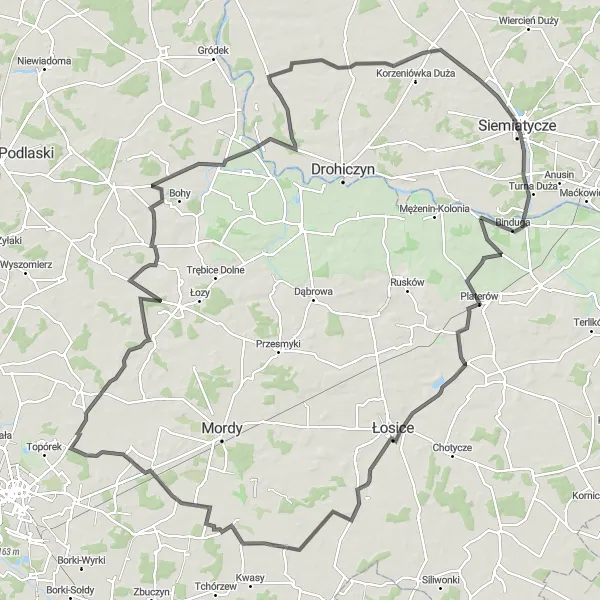 Miniatura mapy "Trasa wokół Siemiatycz dla rowerów szosowych" - trasy rowerowej w Podlaskie, Poland. Wygenerowane przez planer tras rowerowych Tarmacs.app
