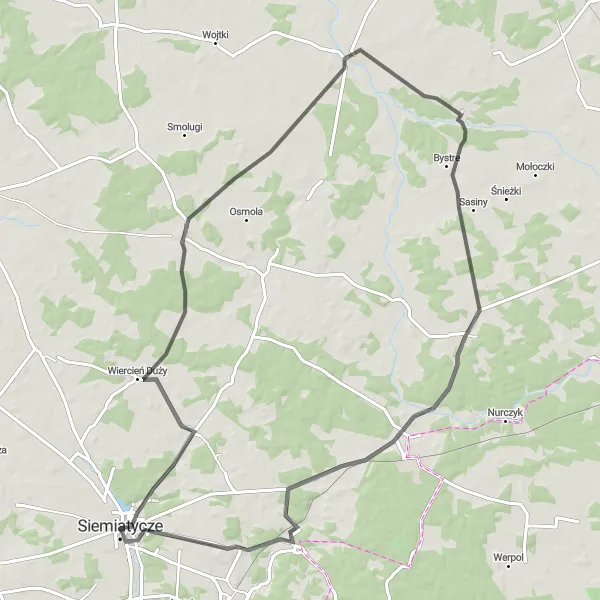 Miniatura mapy "Trasa do Dziadkowice i Dubno" - trasy rowerowej w Podlaskie, Poland. Wygenerowane przez planer tras rowerowych Tarmacs.app