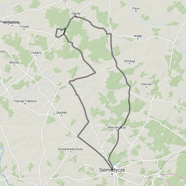 Miniatura mapy "Rowerowa wyprawa okolic Siemiatycz" - trasy rowerowej w Podlaskie, Poland. Wygenerowane przez planer tras rowerowych Tarmacs.app