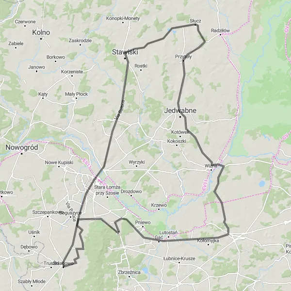 Miniatura mapy "Szlakiem Łomży" - trasy rowerowej w Podlaskie, Poland. Wygenerowane przez planer tras rowerowych Tarmacs.app