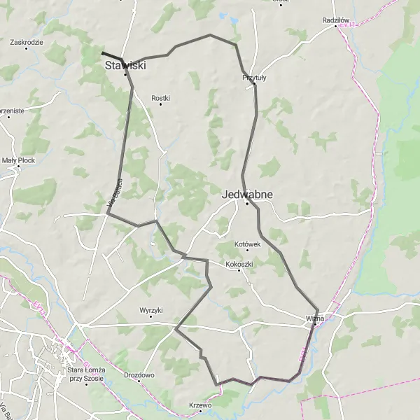 Miniatura mapy "Szlak rowerowy przez Stawiski i okolice" - trasy rowerowej w Podlaskie, Poland. Wygenerowane przez planer tras rowerowych Tarmacs.app