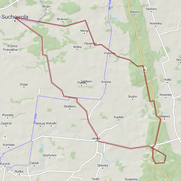 Map miniature of "Tranquil Gravel Route" cycling inspiration in Podlaskie, Poland. Generated by Tarmacs.app cycling route planner