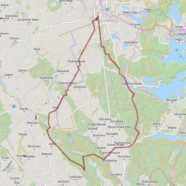 Miniatura mapy "Trasa rowerowa z Suwałk do Suwałk" - trasy rowerowej w Podlaskie, Poland. Wygenerowane przez planer tras rowerowych Tarmacs.app