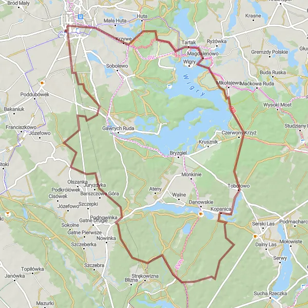 Miniatura mapy "Trasa rowerowa na Magdalenowo i Tobołowo" - trasy rowerowej w Podlaskie, Poland. Wygenerowane przez planer tras rowerowych Tarmacs.app