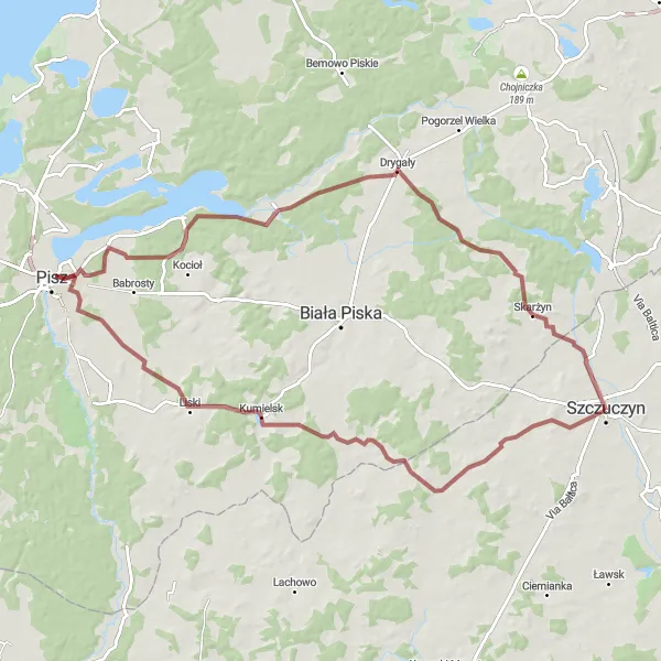 Map miniature of "Niedźwiadna Circuit via Drygały" cycling inspiration in Podlaskie, Poland. Generated by Tarmacs.app cycling route planner