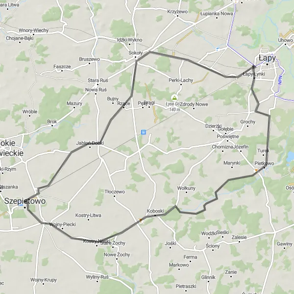 Miniatura mapy "Trasa przez Sokoły i Nowe Piekuty" - trasy rowerowej w Podlaskie, Poland. Wygenerowane przez planer tras rowerowych Tarmacs.app