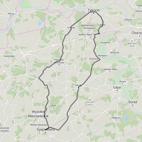 Miniatura mapy "Trasa przez Kalinowo i Tykocin" - trasy rowerowej w Podlaskie, Poland. Wygenerowane przez planer tras rowerowych Tarmacs.app