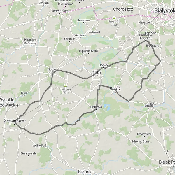 Miniatura mapy "Trasa Południowa Podlasie" - trasy rowerowej w Podlaskie, Poland. Wygenerowane przez planer tras rowerowych Tarmacs.app