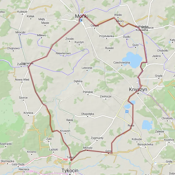 Map miniature of "The Hills and Valleys of Podlaskie Gravel Adventure" cycling inspiration in Podlaskie, Poland. Generated by Tarmacs.app cycling route planner