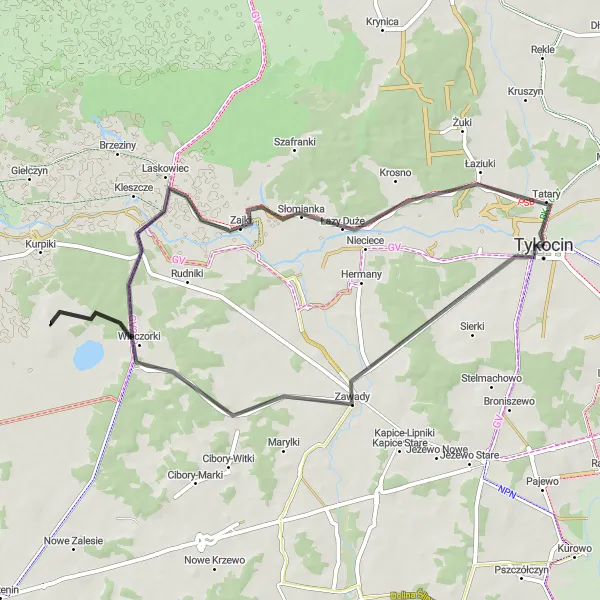 Map miniature of "Through the Countryside: Road Cycling Adventure" cycling inspiration in Podlaskie, Poland. Generated by Tarmacs.app cycling route planner