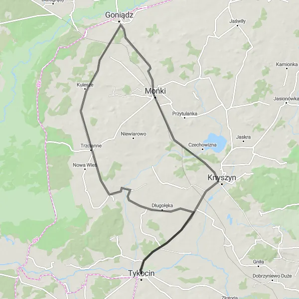 Map miniature of "The Tykocin Quest" cycling inspiration in Podlaskie, Poland. Generated by Tarmacs.app cycling route planner