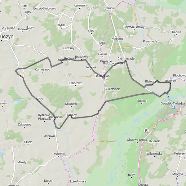 Miniatura mapy "Trasa Kędziorowo-Żebry (krótka)" - trasy rowerowej w Podlaskie, Poland. Wygenerowane przez planer tras rowerowych Tarmacs.app