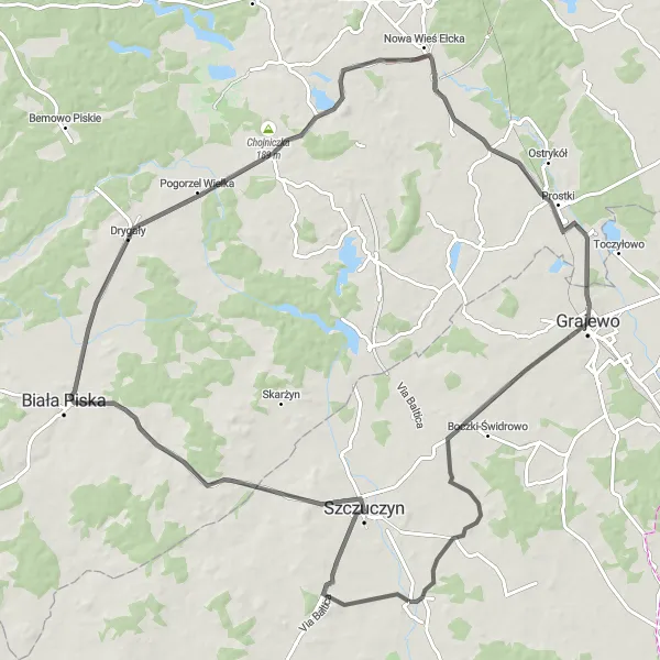 Miniatura mapy "Trasa z Szczuczyn do Grajewa" - trasy rowerowej w Podlaskie, Poland. Wygenerowane przez planer tras rowerowych Tarmacs.app