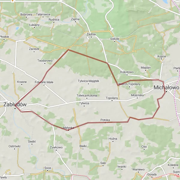 Miniatura mapy "Trasa przez malownicze Folwarki Małe i Majdan" - trasy rowerowej w Podlaskie, Poland. Wygenerowane przez planer tras rowerowych Tarmacs.app