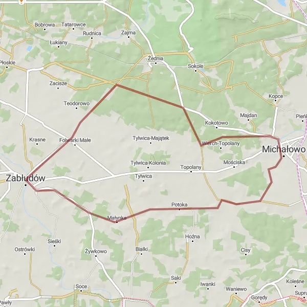 Map miniature of "Gravel Beauty near Zabłudów" cycling inspiration in Podlaskie, Poland. Generated by Tarmacs.app cycling route planner