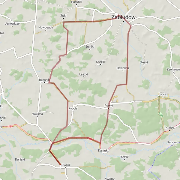 Miniatura mapy "Trasa rowerowa przez Kaniuki i Ryboły" - trasy rowerowej w Podlaskie, Poland. Wygenerowane przez planer tras rowerowych Tarmacs.app