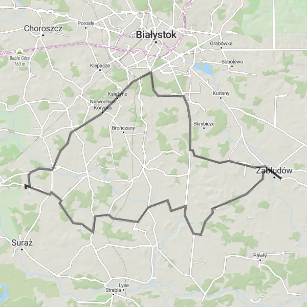 Map miniature of "Zabłudów - Horodniany Loop" cycling inspiration in Podlaskie, Poland. Generated by Tarmacs.app cycling route planner