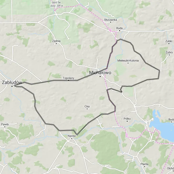 Map miniature of "Zabłudów - Lewsze Loop" cycling inspiration in Podlaskie, Poland. Generated by Tarmacs.app cycling route planner