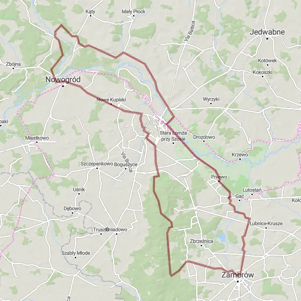 Miniatura mapy "Trasa Gravelowa przez Nowe Kupiski" - trasy rowerowej w Podlaskie, Poland. Wygenerowane przez planer tras rowerowych Tarmacs.app