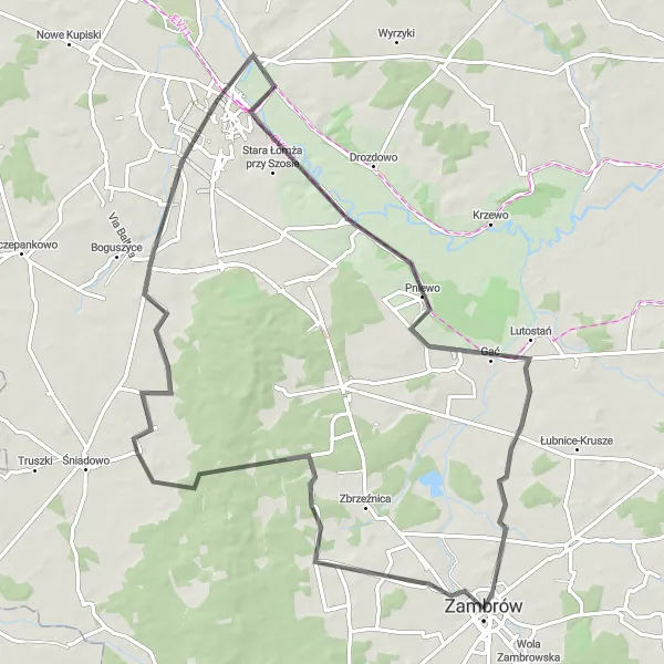 Miniatura mapy "Trasa Szosowa z Tabędza" - trasy rowerowej w Podlaskie, Poland. Wygenerowane przez planer tras rowerowych Tarmacs.app