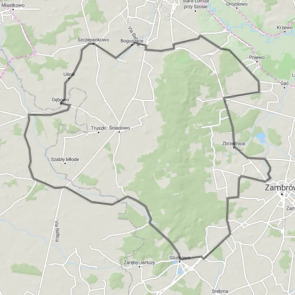 Miniatura mapy "Trasa Szosowa przez Żabikowo Rządowe" - trasy rowerowej w Podlaskie, Poland. Wygenerowane przez planer tras rowerowych Tarmacs.app
