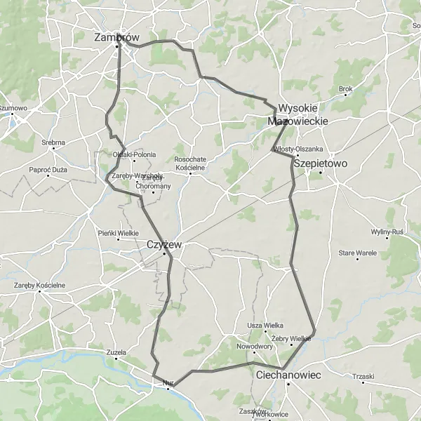 Miniatura mapy "Trasa Szosowa z Jabłonki Kościelnej" - trasy rowerowej w Podlaskie, Poland. Wygenerowane przez planer tras rowerowych Tarmacs.app