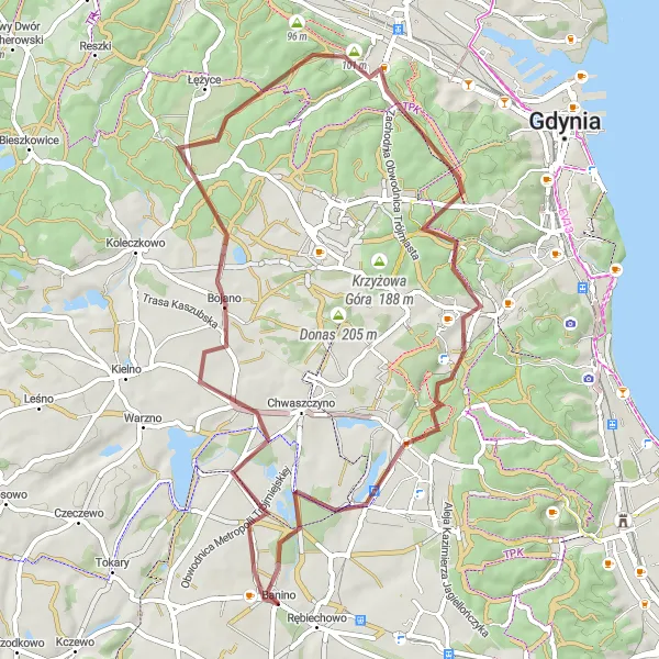 Map miniature of "Tuchom Adventure" cycling inspiration in Pomorskie, Poland. Generated by Tarmacs.app cycling route planner