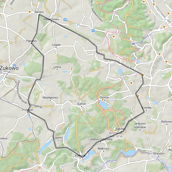 Map miniature of "Kokoszki Loop" cycling inspiration in Pomorskie, Poland. Generated by Tarmacs.app cycling route planner