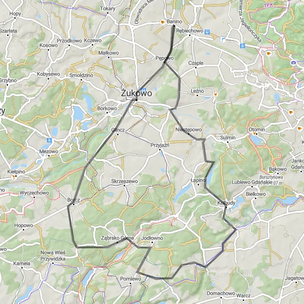 Map miniature of "Niestępowo Adventure" cycling inspiration in Pomorskie, Poland. Generated by Tarmacs.app cycling route planner