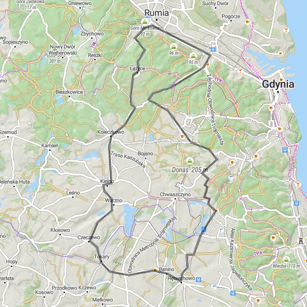 Map miniature of "Góra Markowca Loop" cycling inspiration in Pomorskie, Poland. Generated by Tarmacs.app cycling route planner