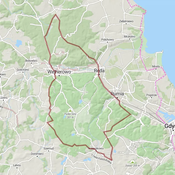 Map miniature of "Syjon Explorer" cycling inspiration in Pomorskie, Poland. Generated by Tarmacs.app cycling route planner