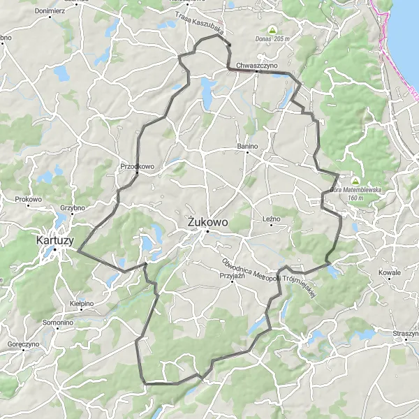 Map miniature of "Thrilling Road Cycling Tour from Bojano" cycling inspiration in Pomorskie, Poland. Generated by Tarmacs.app cycling route planner