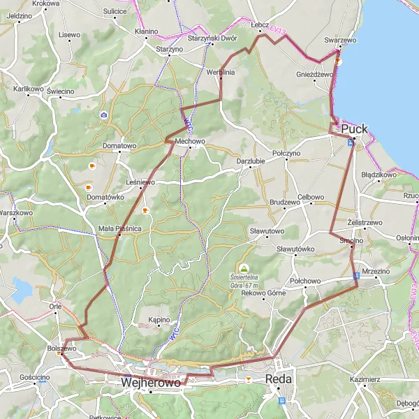 Map miniature of "The Coastal Gravel Circuit" cycling inspiration in Pomorskie, Poland. Generated by Tarmacs.app cycling route planner