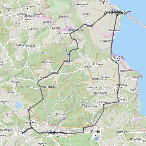 Map miniature of "Wielka Piaśnica Exploration" cycling inspiration in Pomorskie, Poland. Generated by Tarmacs.app cycling route planner