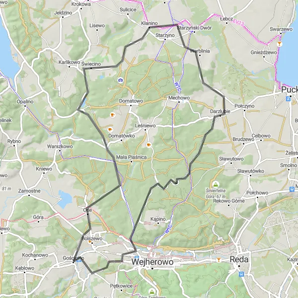 Map miniature of "The Hill Climber's Dream" cycling inspiration in Pomorskie, Poland. Generated by Tarmacs.app cycling route planner