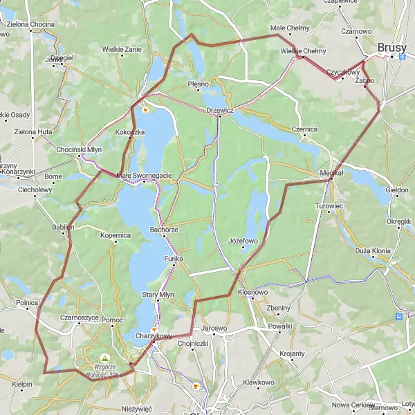 Map miniature of "The Forest Escape" cycling inspiration in Pomorskie, Poland. Generated by Tarmacs.app cycling route planner