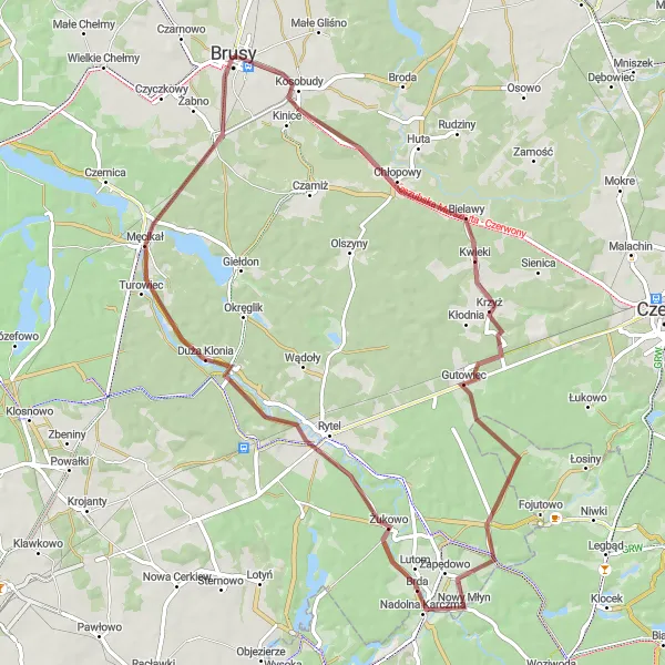 Map miniature of "Gravel Adventure in Pomorskie" cycling inspiration in Pomorskie, Poland. Generated by Tarmacs.app cycling route planner